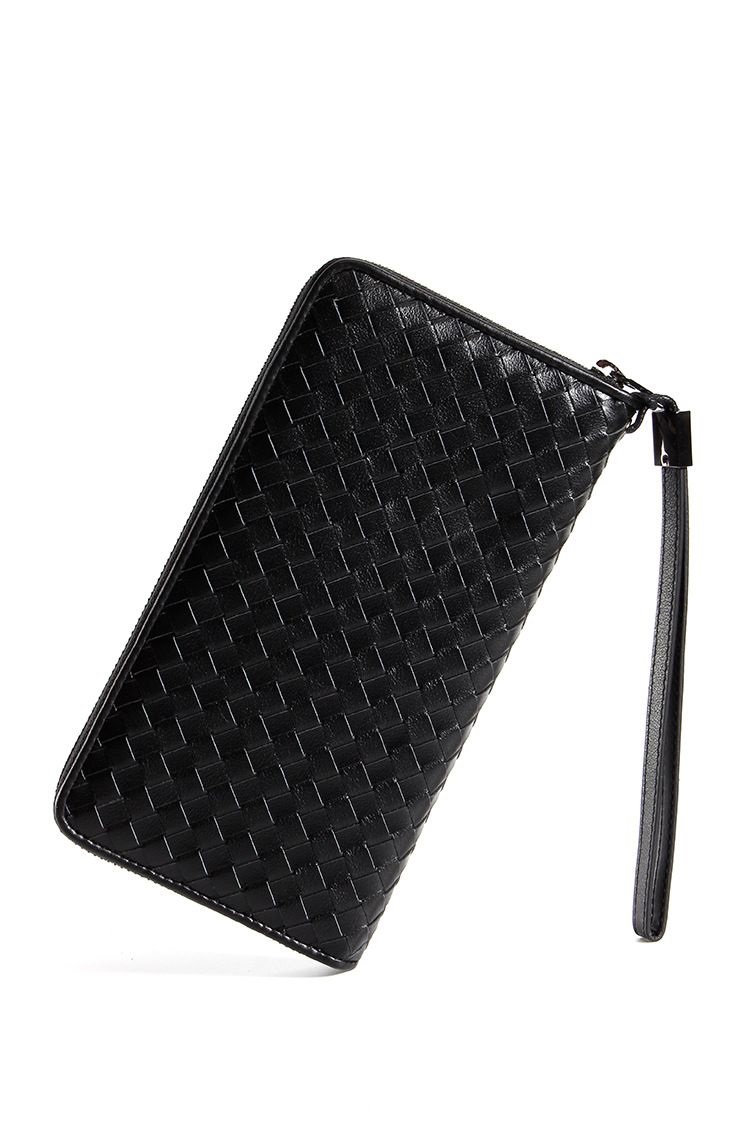 头层牛皮编织长款钱包男士商务拉链手抓包真皮手包