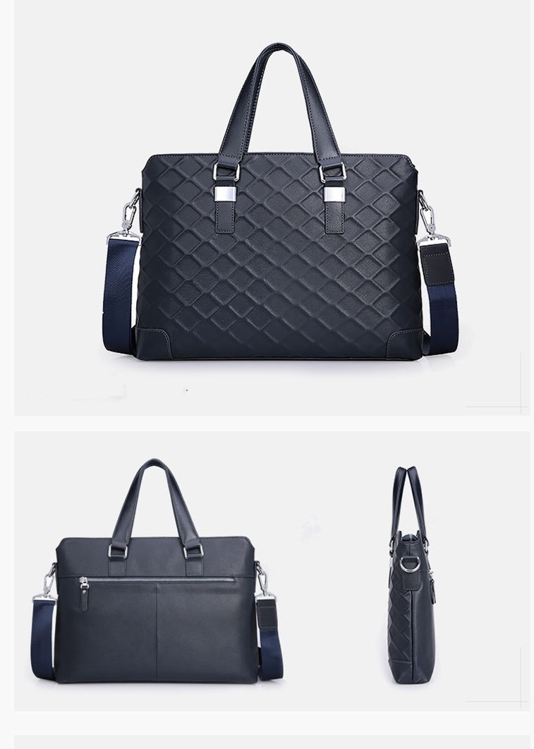 男式头层牛皮菱形压纹商务手提包 真牛男包 男式头层牛皮菱形压纹商务手提包 真牛男包