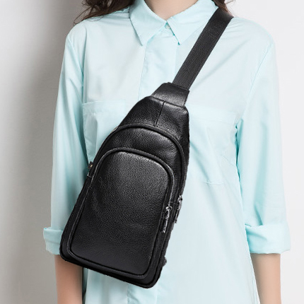 简约款男式头层牛皮荔枝纹男式胸包 简约款男式头层牛皮荔枝纹男式胸包