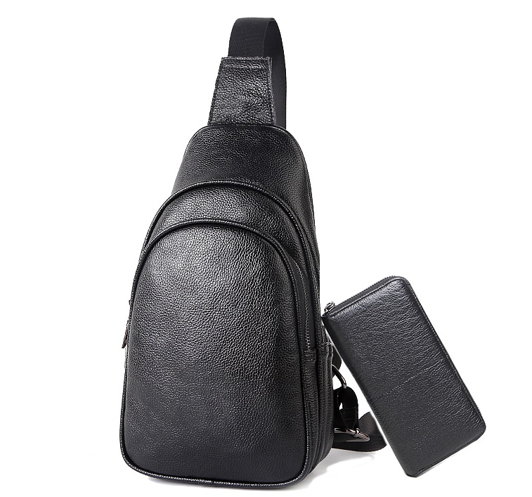 简约款男式头层牛皮荔枝纹男式胸包 简约款男式头层牛皮荔枝纹男式胸包