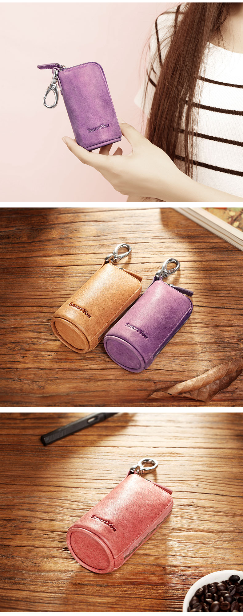 男士牛皮拉链包女士零钱包车钥匙包