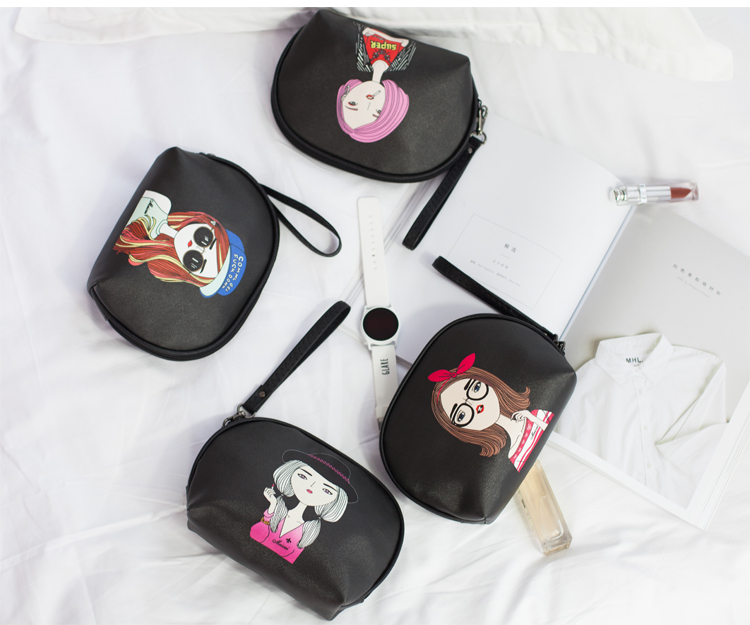 半圆形化妆包女包涂鸦收纳包多功能手拿包包