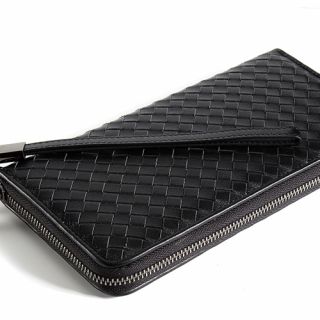 头层牛皮编织长款钱包男士商务拉链手抓包真皮手包